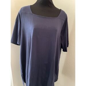 Woman Within‎ Blue Plus Size Short Sleeve Square-Neck Tee Shirt tip Size 18/20